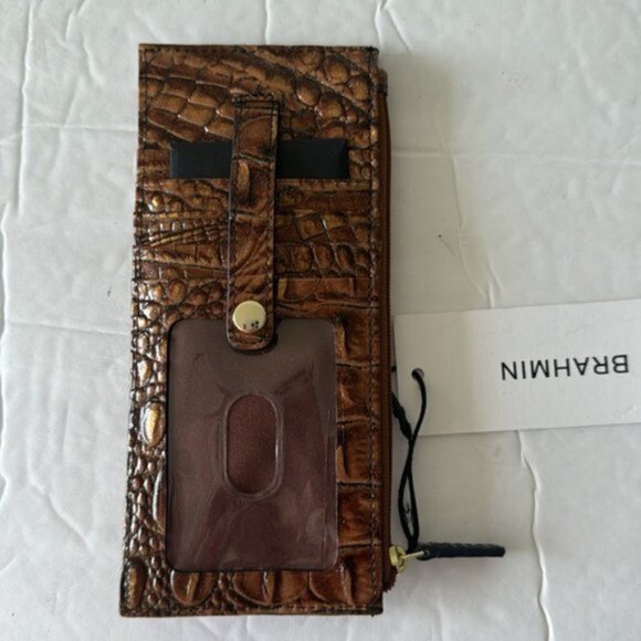 Brahmin Card Case Mystical Ombre Melbourne Wallet Croc-Embossed Leather Brown - Picture 7 of 14